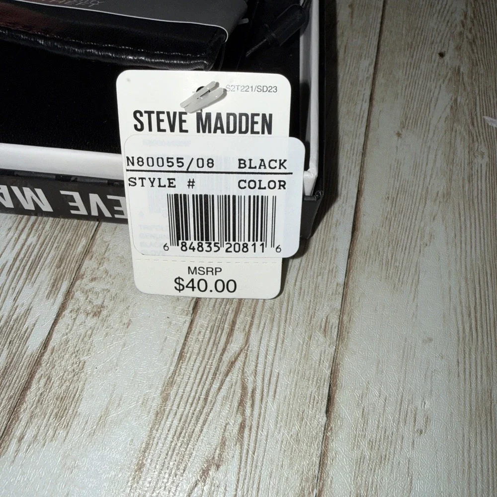 Steve Madden Trifold Wallet‎ Mens Black Genuine Leather RFID Protection NEW